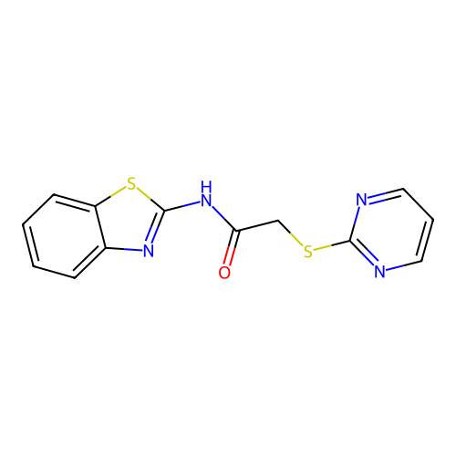 N-(1,3-benzothiazol-2-yl)-2-(pyrimidin-2-ylsulfanyl)acetamide structure