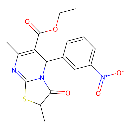 ethyl 2,7-dimethyl-5-(3-nitrophenyl)-3-oxo-2,3-dihydro-5H-[1,3]thiazolo[3,2-a]pyrimidine-6-carboxylate structure