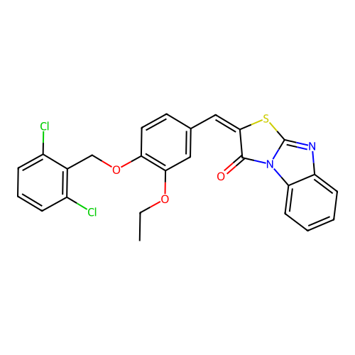 (E)-2-(4-((2,6-dichlorobenzyl)oxy)-3-ethoxybenzylidene)benzo[4,5]imidazo[2,1-b]thiazol-3(2H)-one structure