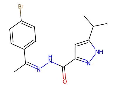 (E)-N'-(1-(4-bromophenyl)ethylidene)-3-isopropyl-1H-pyrazole-5-carbohydrazide structure