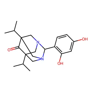 2-(2,4-Dihydroxyphenyl)-5,7-diisopropyl-1,3-diazaadamantan-6-one structure
