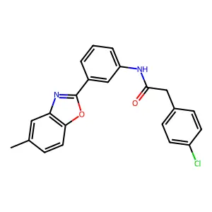2-(4-chlorophenyl)-N-[3-(5-methyl-1,3-benzoxazol-2-yl)phenyl]acetamide structure