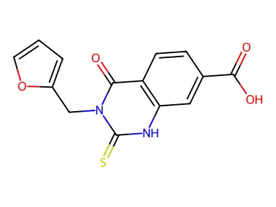3-(Furan-2-ylmethyl)-4-oxo-2-sulfanyl-3,4-dihydroquinazoline-7-carboxylic acid structure