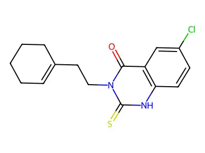 6-chloro-3-[2-(cyclohexen-1-yl)ethyl]-2-sulfanylidene-1H-quinazolin-4-one structure