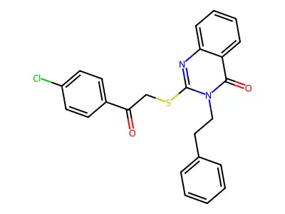 2-((2-(4-chlorophenyl)-2-oxoethyl)thio)-3-phenethylquinazolin-4(3H)-one structure