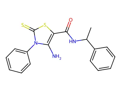 4-amino-3-phenyl-N-(1-phenylethyl)-2-thioxo-2,3-dihydro-1,3-thiazole-5-carboxamide structure