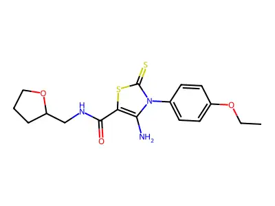 4-amino-3-(4-ethoxyphenyl)-N-(2-oxolanylmethyl)-2-sulfanylidene-5-thiazolecarboxamide structure