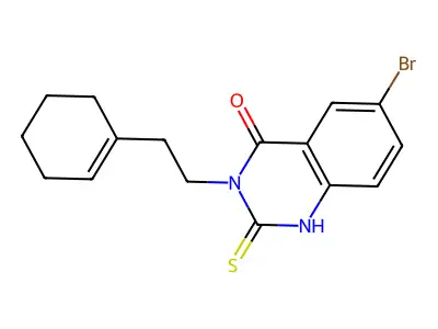 6-bromo-3-(2-cyclohex-1-en-1-ylethyl)-2-mercaptoquinazolin-4(3H)-one structure