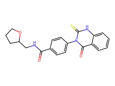4-(4-oxo-2-thioxo-1,2-dihydroquinazolin-3(4H)-yl)-N-((tetrahydrofuran-2-yl)methyl)benzamide structure