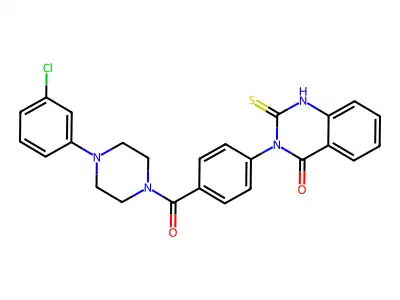 3-[4-[4-(3-chlorophenyl)piperazine-1-carbonyl]phenyl]-2-sulfanylidene-1H-quinazolin-4-one structure
