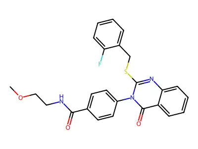 4-(2-{[(2-fluorophenyl)methyl]sulfanyl}-4-oxo-3,4-dihydroquinazolin-3-yl)-N-(2-methoxyethyl)benzamide structure
