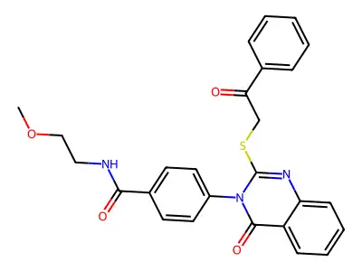 N-(2-methoxyethyl)-4-(4-oxo-2-phenacylsulfanylquinazolin-3-yl)benzamide structure