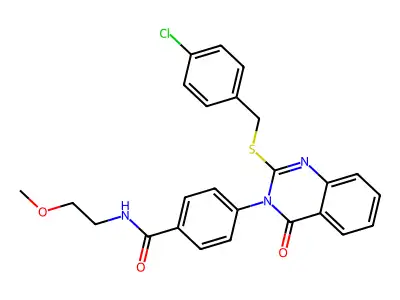 4-(2-{[(4-chlorophenyl)methyl]sulfanyl}-4-oxo-3,4-dihydroquinazolin-3-yl)-N-(2-methoxyethyl)benzamide structure