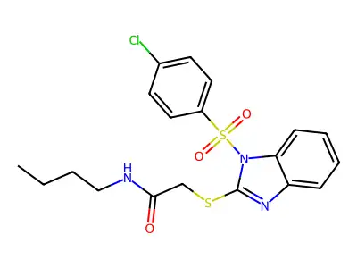 N-butyl-2-((1-((4-chlorophenyl)sulfonyl)-1H-benzo[d]imidazol-2-yl)thio)acetamide structure