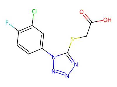 {[1-(3-chloro-4-fluorophenyl)-1H-tetrazol-5-yl]sulfanyl}acetic acid structure