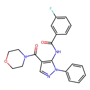3-fluoro-N-[4-(morpholine-4-carbonyl)-2-phenylpyrazol-3-yl]benzamide structure