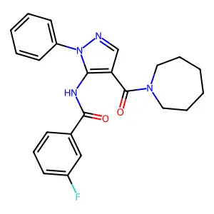 N-[4-(azepane-1-carbonyl)-2-phenylpyrazol-3-yl]-3-fluorobenzamide structure