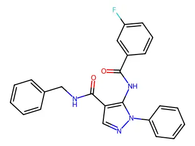N-benzyl-5-[(3-fluorobenzoyl)amino]-1-phenylpyrazole-4-carboxamide structure