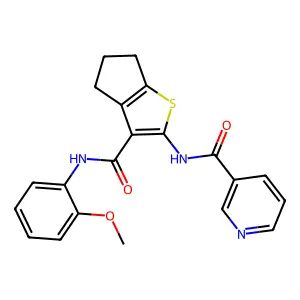 N-[3-[(2-methoxyphenyl)carbamoyl]-5,6-dihydro-4H-cyclopenta[b]thiophen-2-yl]pyridine-3-carboxamide structure