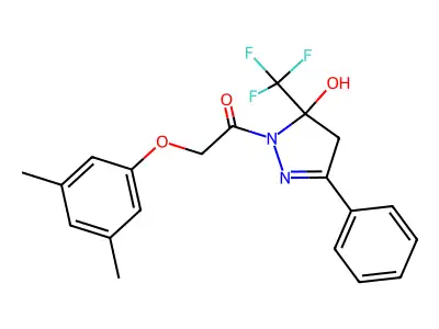 2-(3,5-dimethylphenoxy)-1-[5-hydroxy-3-phenyl-5-(trifluoromethyl)-4H-pyrazol-1-yl]ethanone structure
