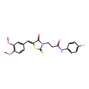 3-[(5Z)-5-[(3,4-dimethoxyphenyl)methylidene]-4-oxo-2-sulfanylidene-1,3-thiazolidin-3-yl]-N-(4-fluorophenyl)propanamide structure