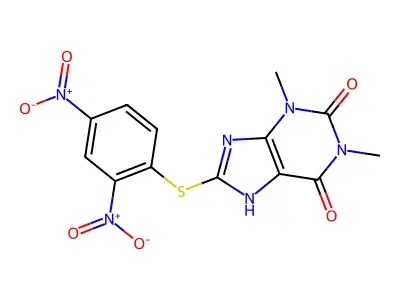8-(2,4-dinitrophenyl)sulfanyl-1,3-dimethyl-7H-purine-2,6-dione structure