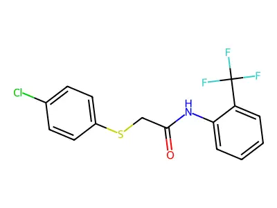 2-((4-chlorophenyl)thio)-N-(2-(trifluoromethyl)phenyl)acetamide structure