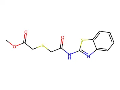 Methyl 2-((2-(benzo[d]thiazol-2-ylamino)-2-oxoethyl)thio)acetate structure