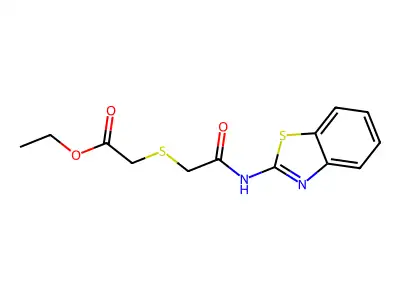Ethyl 2-((2-(benzo[d]thiazol-2-ylamino)-2-oxoethyl)thio)acetate structure
