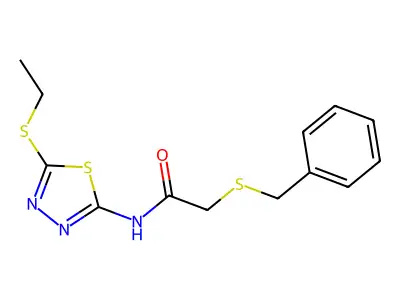 2-benzylsulfanyl-N-(5-ethylsulfanyl-1,3,4-thiadiazol-2-yl)acetamide structure