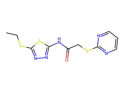 N-(5-(ethylthio)-1,3,4-thiadiazol-2-yl)-2-(pyrimidin-2-ylthio)acetamide structure