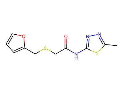 2-((furan-2-ylmethyl)thio)-N-(5-methyl-1,3,4-thiadiazol-2-yl)acetamide structure