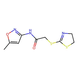 2-(4,5-dihydro-1,3-thiazol-2-ylsulfanyl)-N-(5-methyl-1,2-oxazol-3-yl)acetamide structure