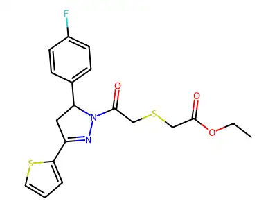 ethyl 2-({2-[5-(4-fluorophenyl)-3-(thiophen-2-yl)-4,5-dihydro-1H-pyrazol-1-yl]-2-oxoethyl}sulfanyl)acetate structure