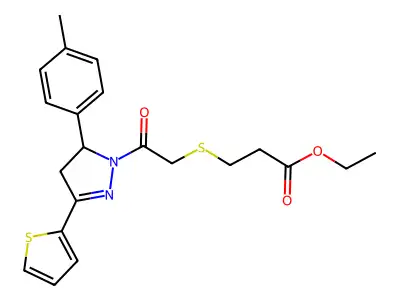 ethyl 3-((2-oxo-2-(3-(thiophen-2-yl)-5-(p-tolyl)-4,5-dihydro-1H-pyrazol-1-yl)ethyl)thio)propanoate structure