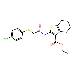 ethyl 2-(2-((4-chlorophenyl)thio)acetamido)-4,5,6,7-tetrahydrobenzo[b]thiophene-3-carboxylate structure