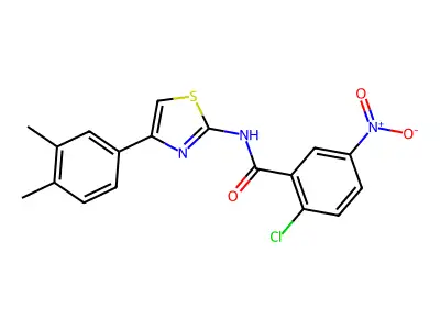 2-chloro-N-[4-(3,4-dimethylphenyl)-1,3-thiazol-2-yl]-5-nitrobenzamide structure