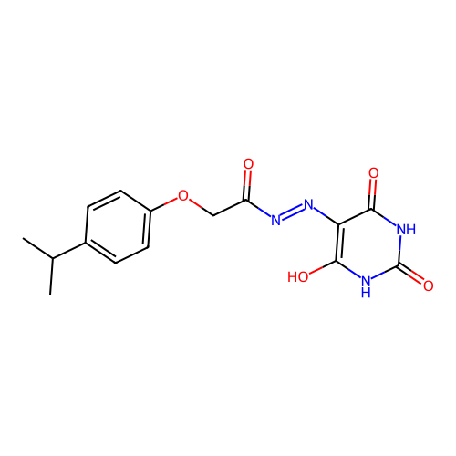 2-(4-isopropylphenoxy)-N'-(2,4,6-trioxotetrahydropyrimidin-5(2H)-ylidene)acetohydrazide structure