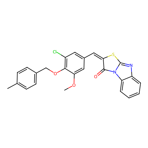 (E)-2-(3-chloro-5-methoxy-4-((4-methylbenzyl)oxy)benzylidene)benzo[4,5]imidazo[2,1-b]thiazol-3(2H)-one structure