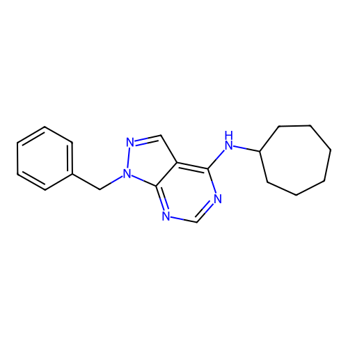 1-benzyl-N-cycloheptyl-1H-pyrazolo[3,4-d]pyrimidin-4-amine structure
