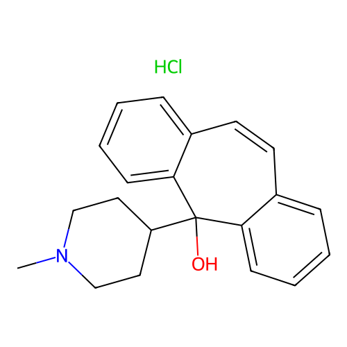 5-(1-methyl-4-piperidyl)-5H-dibenzo(a,d)cyclohepten-5-ol hydrochloride structure