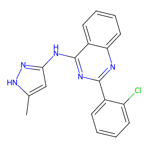 2-(2-chlorophenyl)-N-(5-methyl-1H-pyrazol-3-yl)quinazolin-4-amine structure