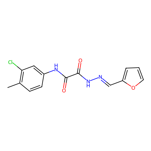 N-(3-chloro-4-methylphenyl)-N'-[(E)-furan-2-ylmethylideneamino]oxamide structure