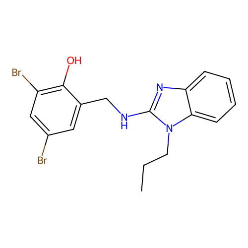 2,4-dibromo-6-{[(1-propyl-1H-benzimidazol-2-yl)amino]methyl}phenol structure