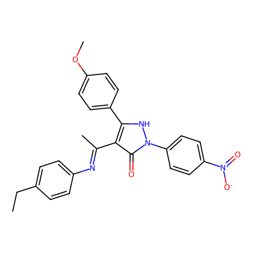 (4E)-4-[1-(4-ethylanilino)ethylidene]-5-(4-methoxyphenyl)-2-(4-nitrophenyl)pyrazol-3-one structure