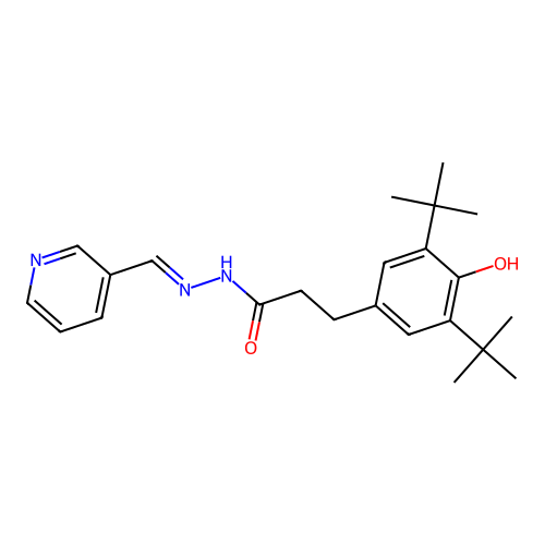 (E)-3-(3,5-di-tert-butyl-4-hydroxyphenyl)-N'-(pyridin-3-ylmethylene)propanehydrazide structure