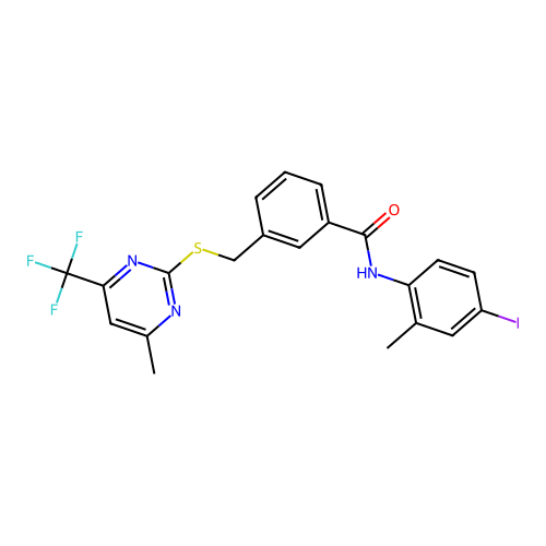 N-(4-iodo-2-methylphenyl)-3-({[4-methyl-6-(trifluoromethyl)pyrimidin-2-yl]sulfanyl}methyl)benzamide structure