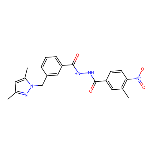 N'-(3-((3,5-dimethyl-1H-pyrazol-1-yl)methyl)benzoyl)-3-methyl-4-nitrobenzohydrazide structure