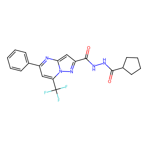 N'-(cyclopentanecarbonyl)-5-phenyl-7-(trifluoromethyl)pyrazolo[1,5-a]pyrimidine-2-carbohydrazide structure