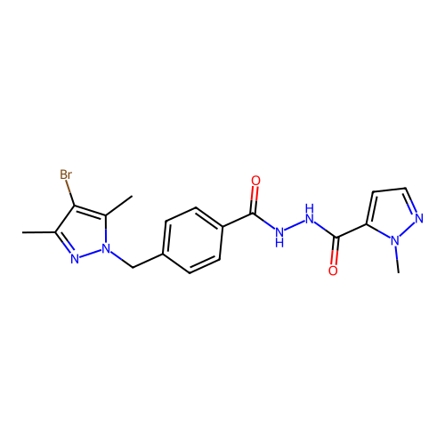 N'-[4-[(4-bromo-3,5-dimethylpyrazol-1-yl)methyl]benzoyl]-2-methylpyrazole-3-carbohydrazide structure